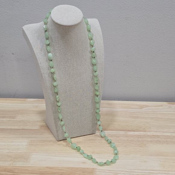 Mint Green Polished Glass Swirl Stone Effect 32" Continuous Bead Necklace - Picture 1 of 13